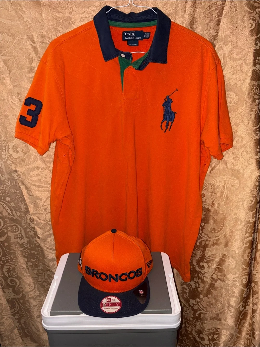 Polo by Ralph Lauren Orange Polo with Navy Trim Denver Broncos snap back